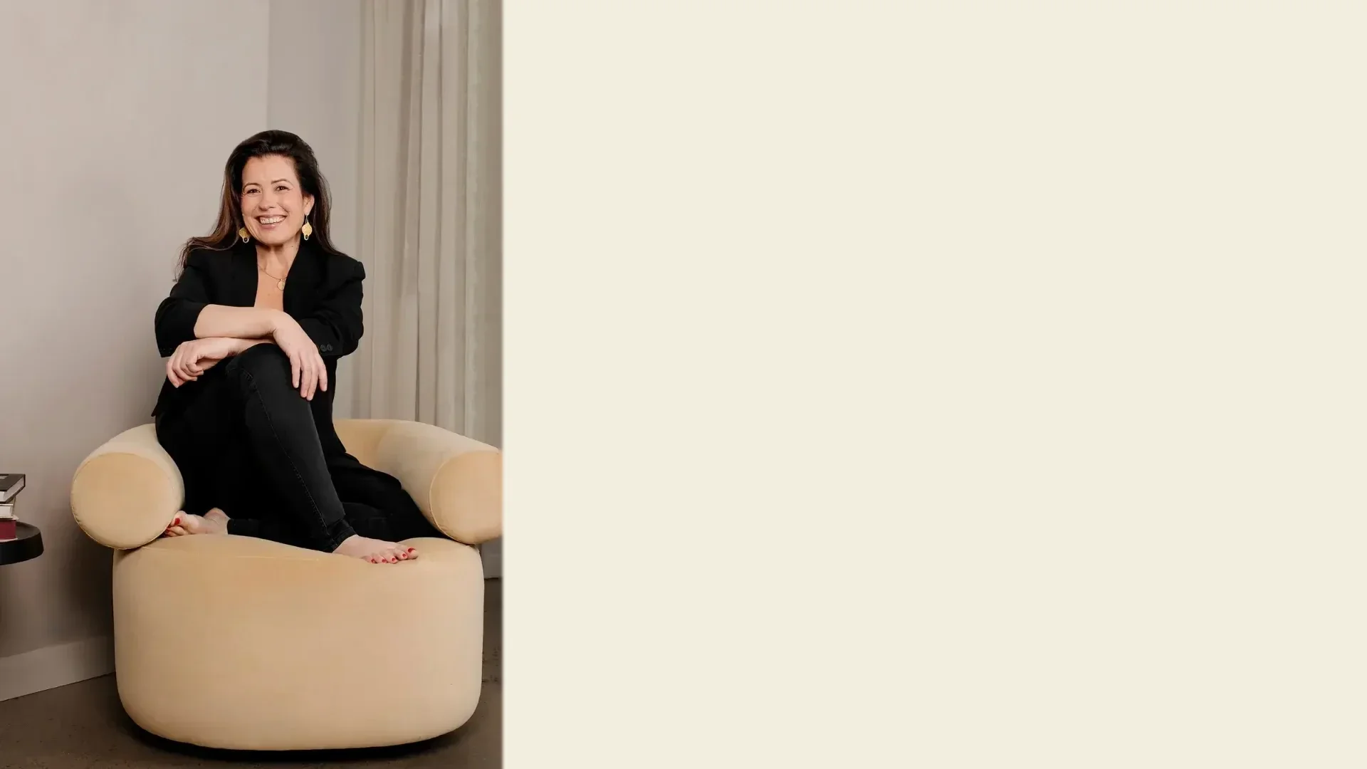 Penny Locaso seated in an armchair